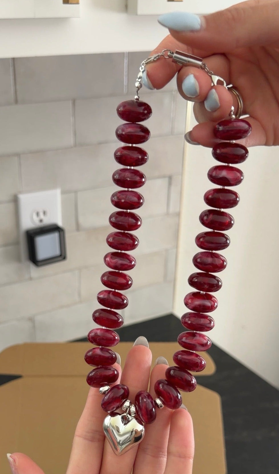 Chunky Bead Red Chrome Heart