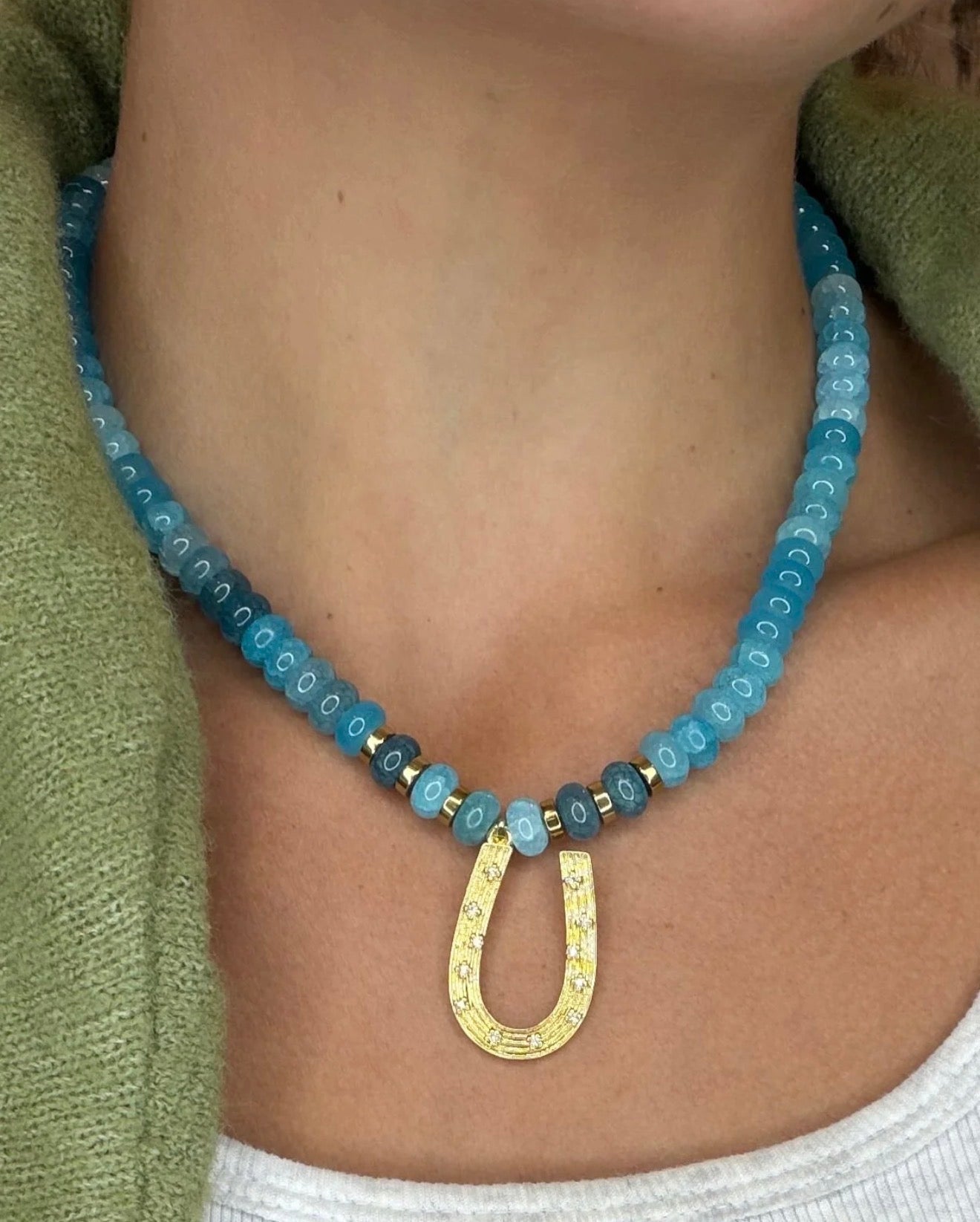 Blue Glass Beaded Horseshoe