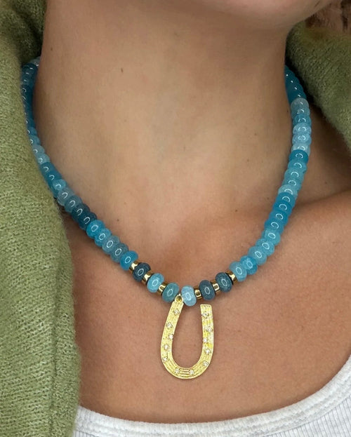 Blue Glass Beaded Horseshoe