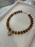 Tortoise Chunky Bead Necklace Gold Heart
