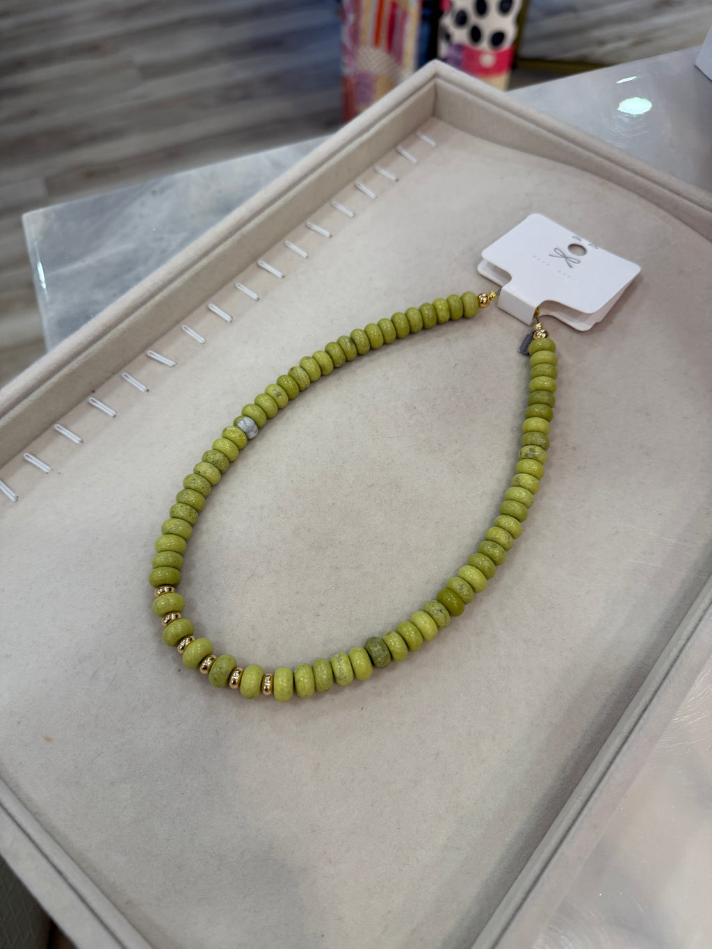 Avocado Green Stone Bead Necklace