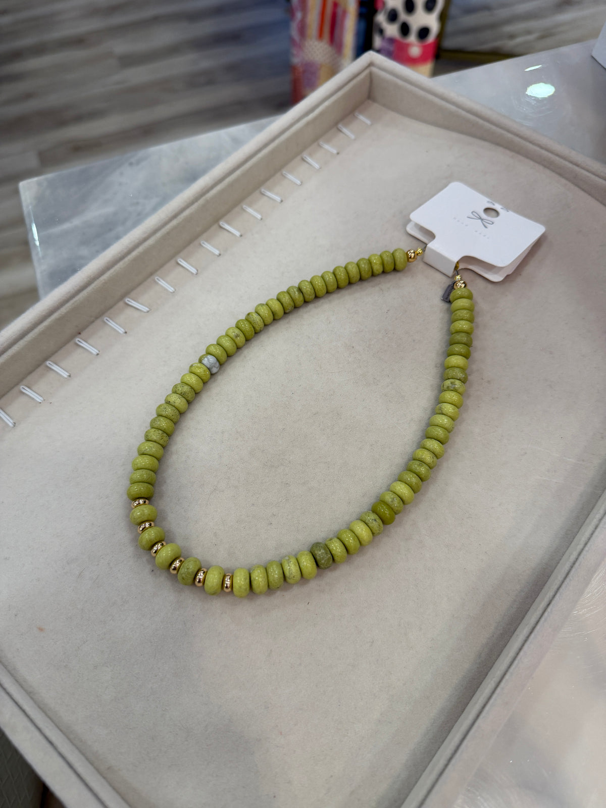 Avocado Green Stone Bead Necklace